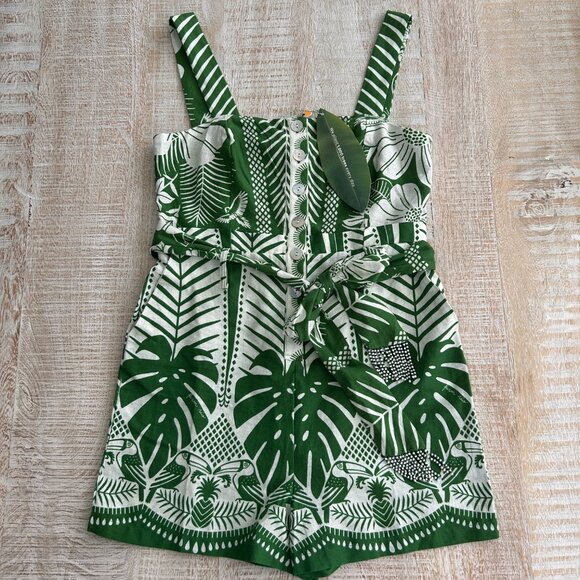 Farm Rio Green and White Tropical Jumpsuit Romper Size Medium NWT - Picture 3 of 15